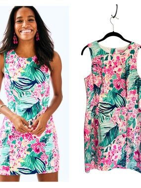 Lily Pulitzer Mila Stretch Shift dress in Via Flora pink green tropical floral 6
